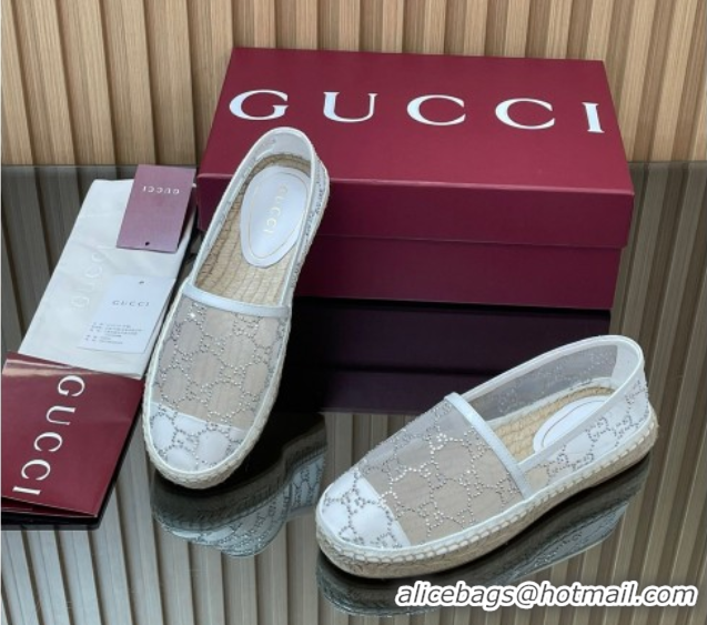 Popular Style Gucci GG Strass Mesh Espadrilles Flat White 2025 GG082805