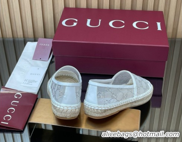 Popular Style Gucci GG Strass Mesh Espadrilles Flat White 2025 GG082805