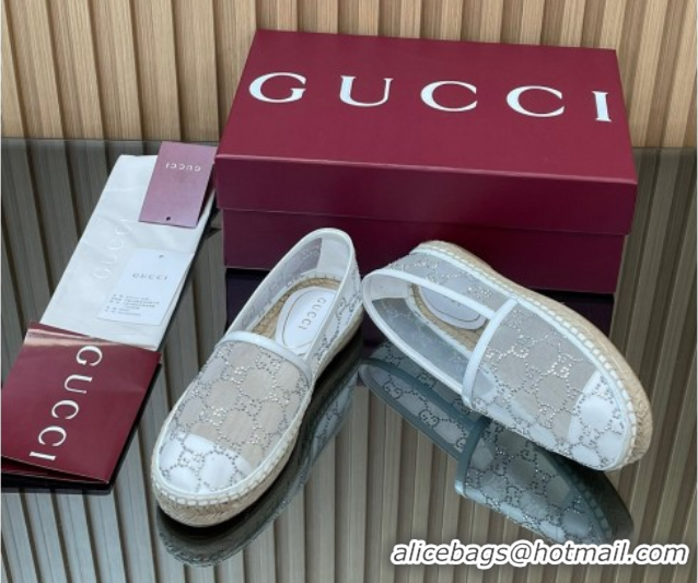 Popular Style Gucci GG Strass Mesh Espadrilles Flat White 2025 GG082805