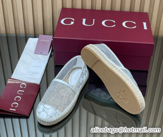 Popular Style Gucci GG Strass Mesh Espadrilles Flat White 2025 GG082805