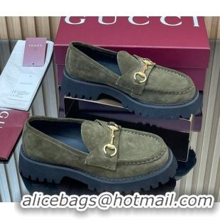 Sumptuous Gucci Suede Loafers 4.5cm with Horsebit Green 2025 GG123101