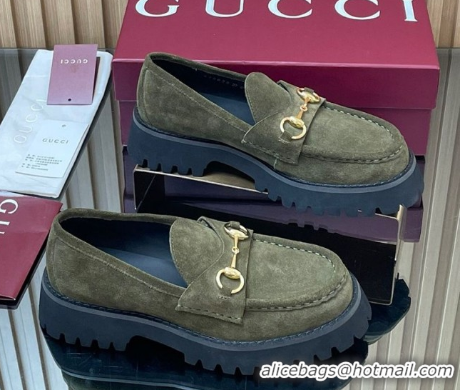 Sumptuous Gucci Suede Loafers 4.5cm with Horsebit Green 2025 GG123101