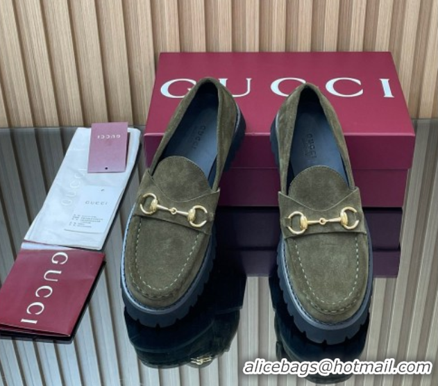 Sumptuous Gucci Suede Loafers 4.5cm with Horsebit Green 2025 GG123101