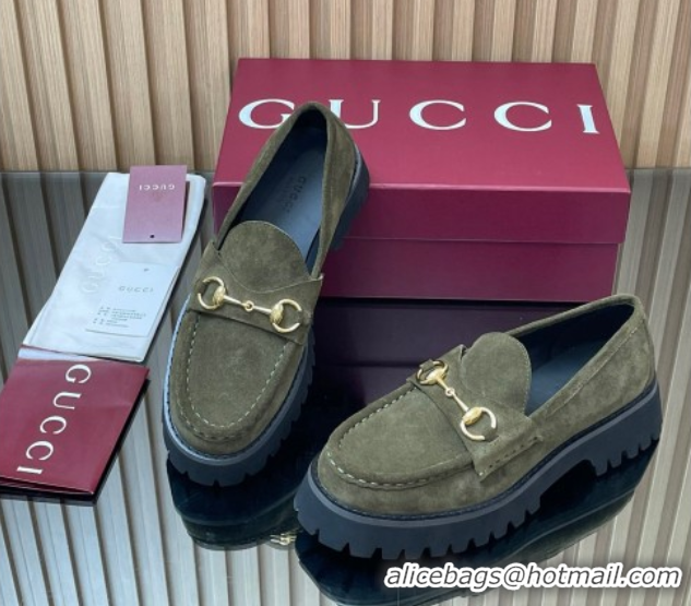 Sumptuous Gucci Suede Loafers 4.5cm with Horsebit Green 2025 GG123101