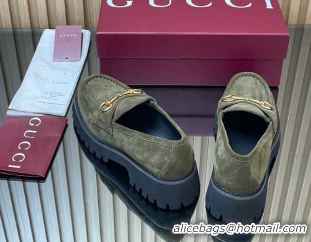Sumptuous Gucci Suede Loafers 4.5cm with Horsebit Green 2025 GG123101