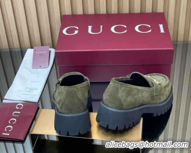 Sumptuous Gucci Suede Loafers 4.5cm with Horsebit Green 2025 GG123101