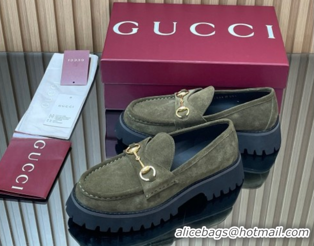 Sumptuous Gucci Suede Loafers 4.5cm with Horsebit Green 2025 GG123101