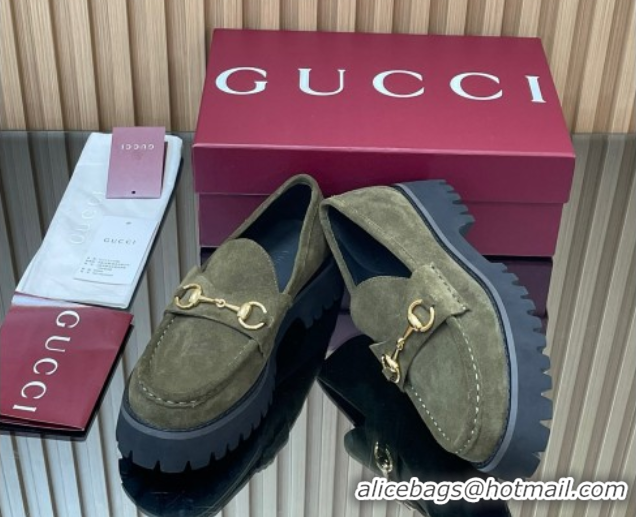 Sumptuous Gucci Suede Loafers 4.5cm with Horsebit Green 2025 GG123101