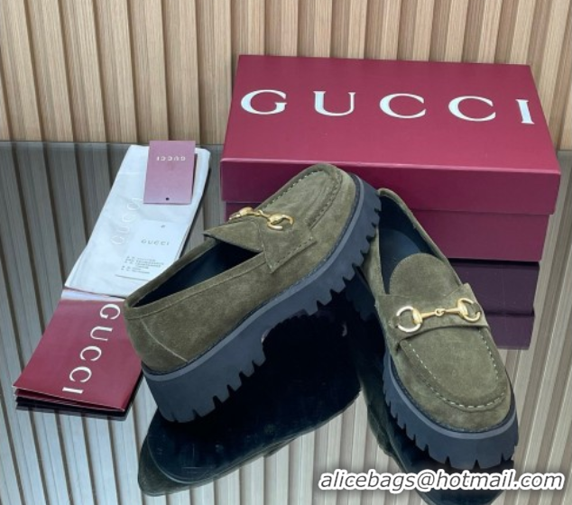 Sumptuous Gucci Suede Loafers 4.5cm with Horsebit Green 2025 GG123101