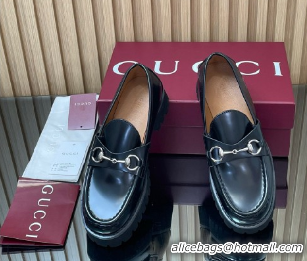 Perfect Gucci Leather Loafers 4.5cm with Horsebit Black 2025 GG123101