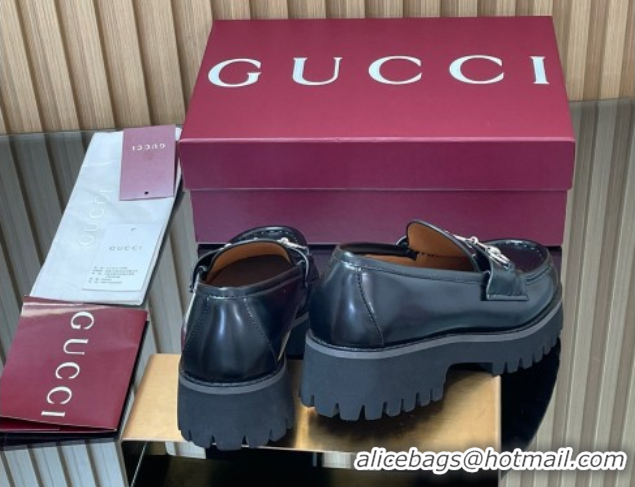 Perfect Gucci Leather Loafers 4.5cm with Horsebit Black 2025 GG123101