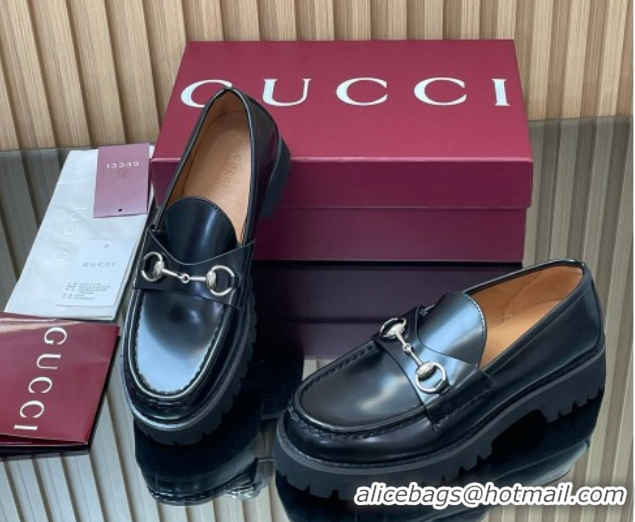 Perfect Gucci Leather Loafers 4.5cm with Horsebit Black 2025 GG123101
