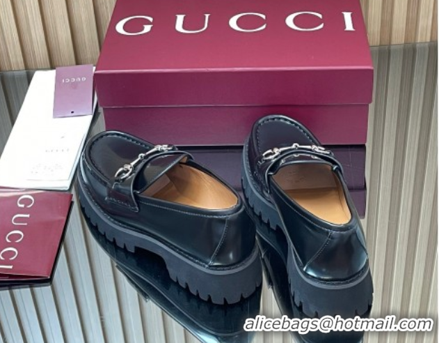 Perfect Gucci Leather Loafers 4.5cm with Horsebit Black 2025 GG123101