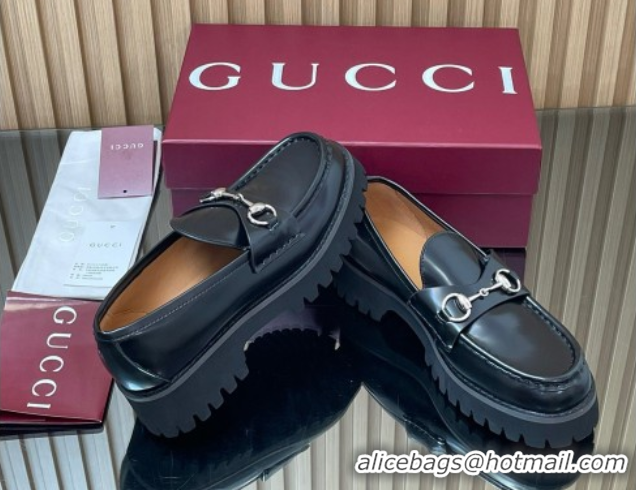 Perfect Gucci Leather Loafers 4.5cm with Horsebit Black 2025 GG123101