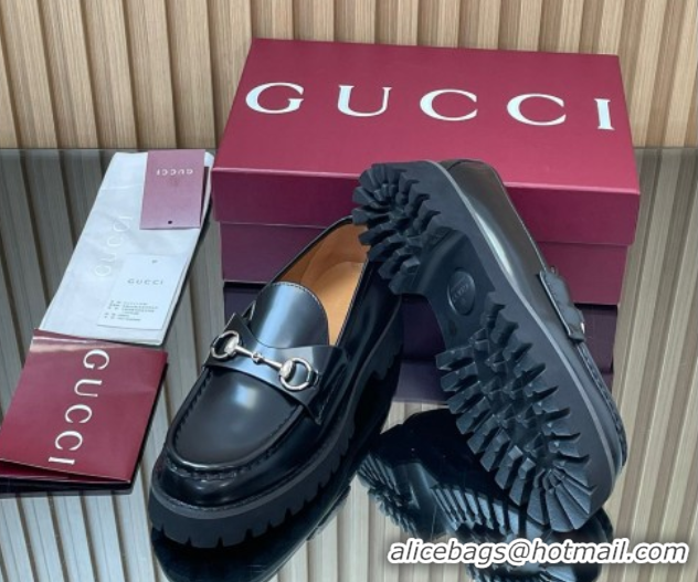 Perfect Gucci Leather Loafers 4.5cm with Horsebit Black 2025 GG123101