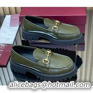 Pretty Style Gucci Leather Loafers 4.5cm with Horsebit Green 2025 GG123101