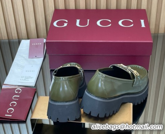 Pretty Style Gucci Leather Loafers 4.5cm with Horsebit Green 2025 GG123101