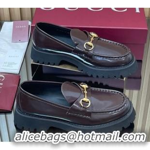 Modern Gucci Leather Loafers 4.5cm with Horsebit Dark Brown 2025 GG123101