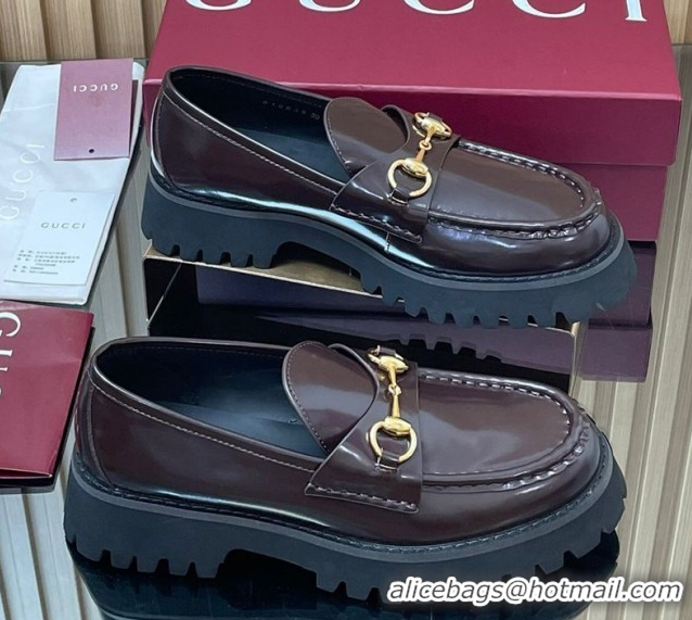 Modern Gucci Leather Loafers 4.5cm with Horsebit Dark Brown 2025 GG123101