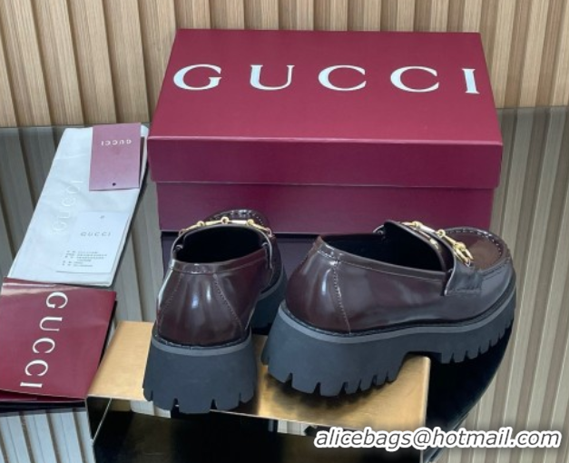 Modern Gucci Leather Loafers 4.5cm with Horsebit Dark Brown 2025 GG123101