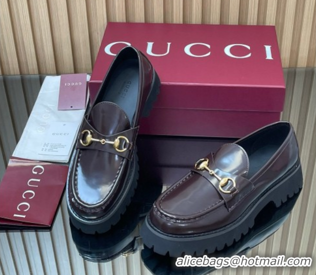 Modern Gucci Leather Loafers 4.5cm with Horsebit Dark Brown 2025 GG123101
