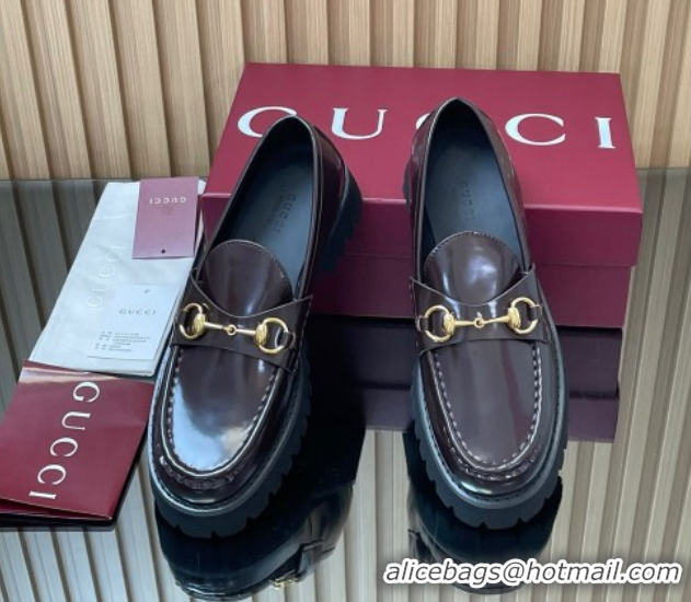 Modern Gucci Leather Loafers 4.5cm with Horsebit Dark Brown 2025 GG123101