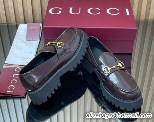 Modern Gucci Leather Loafers 4.5cm with Horsebit Dark Brown 2025 GG123101
