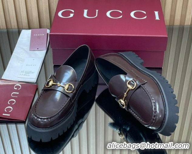Modern Gucci Leather Loafers 4.5cm with Horsebit Dark Brown 2025 GG123101