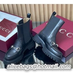 Good Quality Gucci Leather Ankle Boots 4.5cm with Horsebit Black 2025 834770