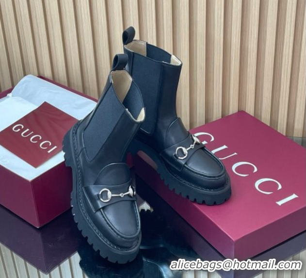 Good Quality Gucci Leather Ankle Boots 4.5cm with Horsebit Black 2025 834770