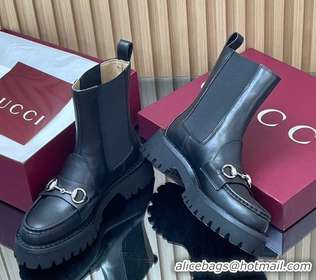 Good Quality Gucci Leather Ankle Boots 4.5cm with Horsebit Black 2025 834770