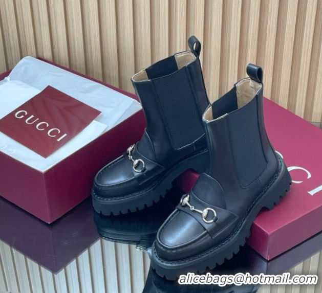 Good Quality Gucci Leather Ankle Boots 4.5cm with Horsebit Black 2025 834770