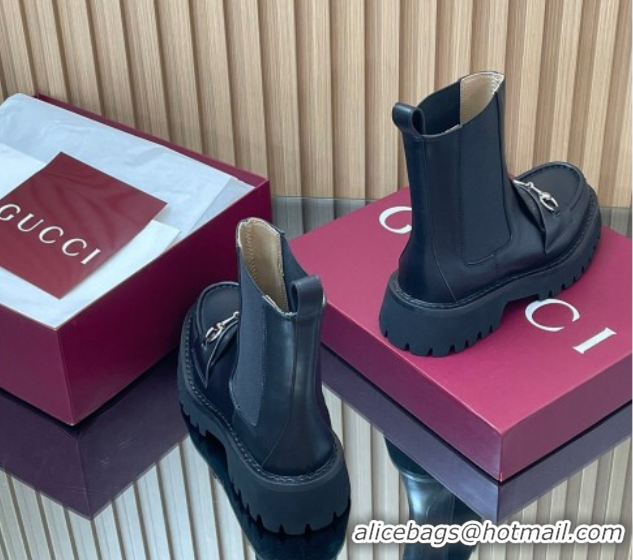 Good Quality Gucci Leather Ankle Boots 4.5cm with Horsebit Black 2025 834770