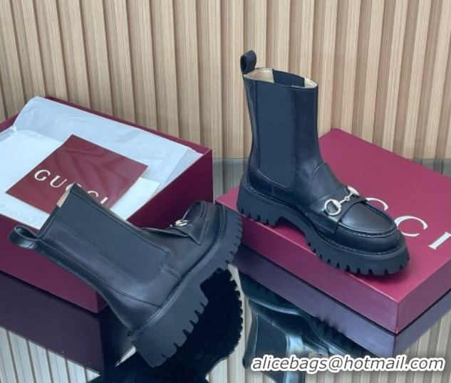 Good Quality Gucci Leather Ankle Boots 4.5cm with Horsebit Black 2025 834770
