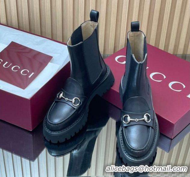 Good Quality Gucci Leather Ankle Boots 4.5cm with Horsebit Black 2025 834770