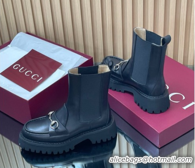 Good Quality Gucci Leather Ankle Boots 4.5cm with Horsebit Black 2025 834770