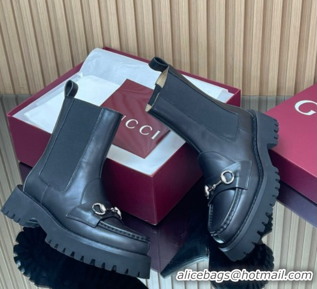Good Quality Gucci Leather Ankle Boots 4.5cm with Horsebit Black 2025 834770