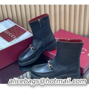 Grade Quality Gucci Calf Leather Heel Ankle Boots 4.5cm with Horsebit Black 2025 798724