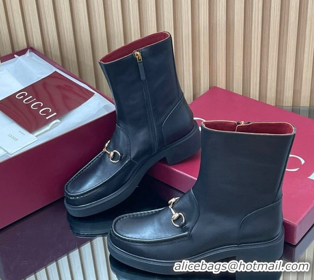Grade Quality Gucci Calf Leather Heel Ankle Boots 4.5cm with Horsebit Black 2025 798724