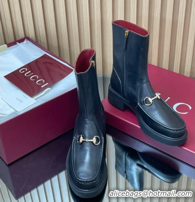 Grade Quality Gucci Calf Leather Heel Ankle Boots 4.5cm with Horsebit Black 2025 798724