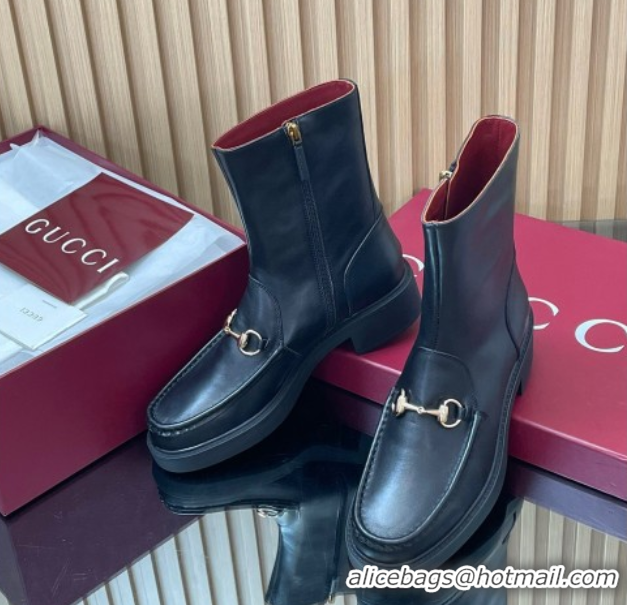 Grade Quality Gucci Calf Leather Heel Ankle Boots 4.5cm with Horsebit Black 2025 798724