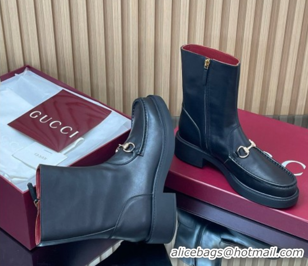 Grade Quality Gucci Calf Leather Heel Ankle Boots 4.5cm with Horsebit Black 2025 798724