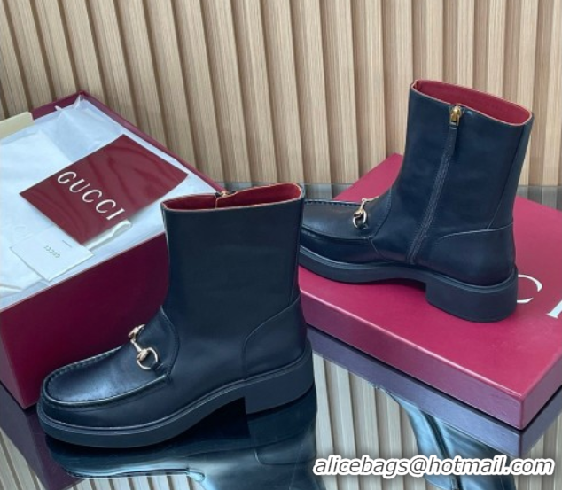Grade Quality Gucci Calf Leather Heel Ankle Boots 4.5cm with Horsebit Black 2025 798724
