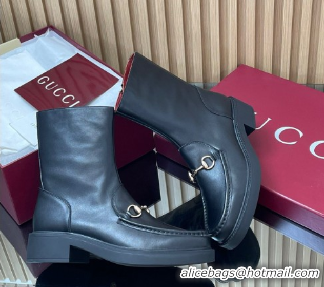 Grade Quality Gucci Calf Leather Heel Ankle Boots 4.5cm with Horsebit Black 2025 798724