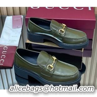 Refined Gucci Shiny Leather Loafers 4.5cm with Horsebit Green 2025 840725