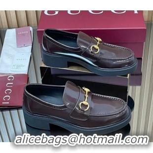 Good Product Gucci Shiny Leather Loafers 4.5cm with Horsebit Brown 2025 840725