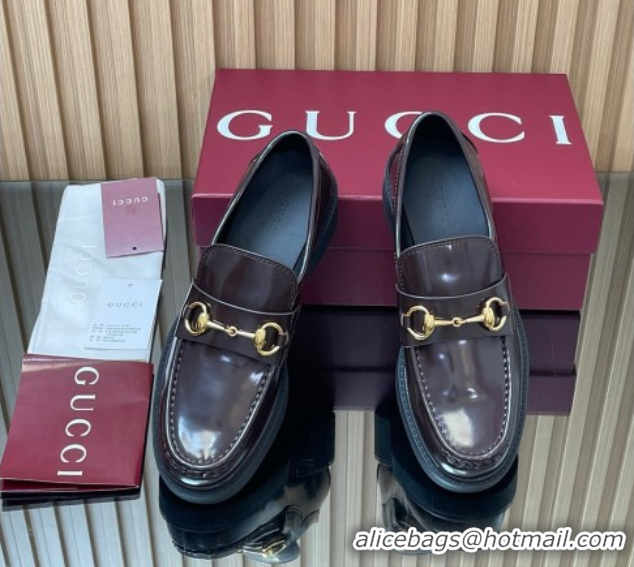 Good Product Gucci Shiny Leather Loafers 4.5cm with Horsebit Brown 2025 840725
