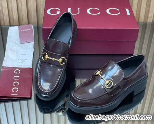 Good Product Gucci Shiny Leather Loafers 4.5cm with Horsebit Brown 2025 840725