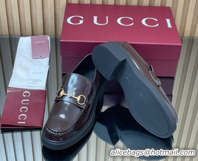 Good Product Gucci Shiny Leather Loafers 4.5cm with Horsebit Brown 2025 840725