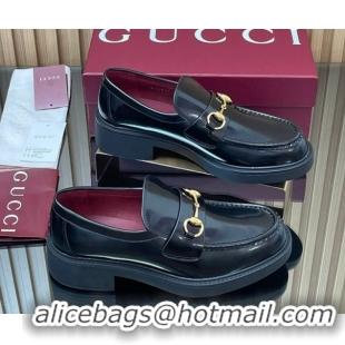 Good Looking Gucci Shiny Leather Loafers 4.5cm with Horsebit Black 2025 840725